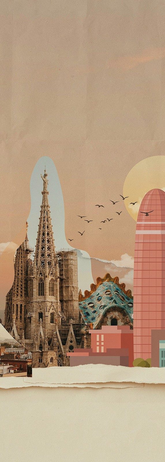 Ilustración de Barcelona con la Sagrada Família y la Torre Glòries